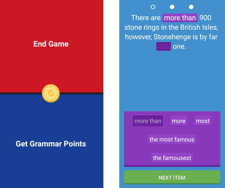 Fun & Pro app grammar exercise example