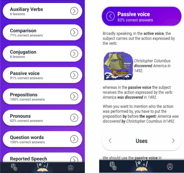 Fun & Pro app grammar lesson example